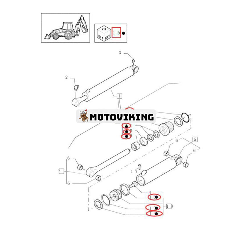 Hydraulcylindertätningssats 87432412 för CASE 580SR 580ST 580T 590SR 590ST 695SR