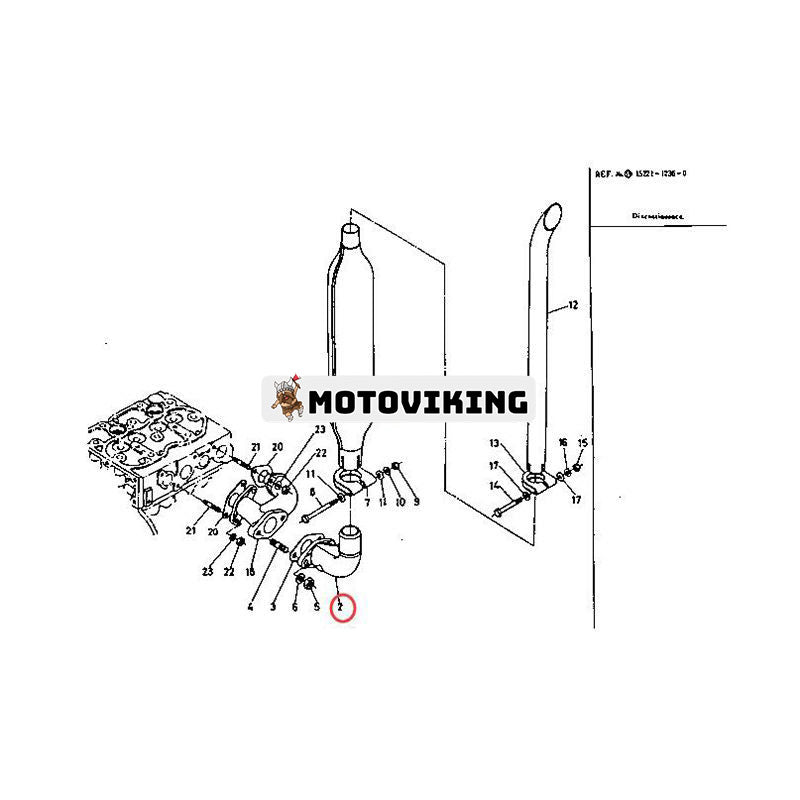 Avgasgrenrör armbåge 15221-12325 för Kubota traktor L175 L185 L245 L1500 L1500DT