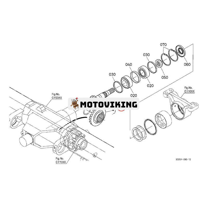 Främre kron- och kugghjulsvinkelväxel 3C051-42300 för Kubota traktor M6040 M6060 M62 M7040 M7060 M8540