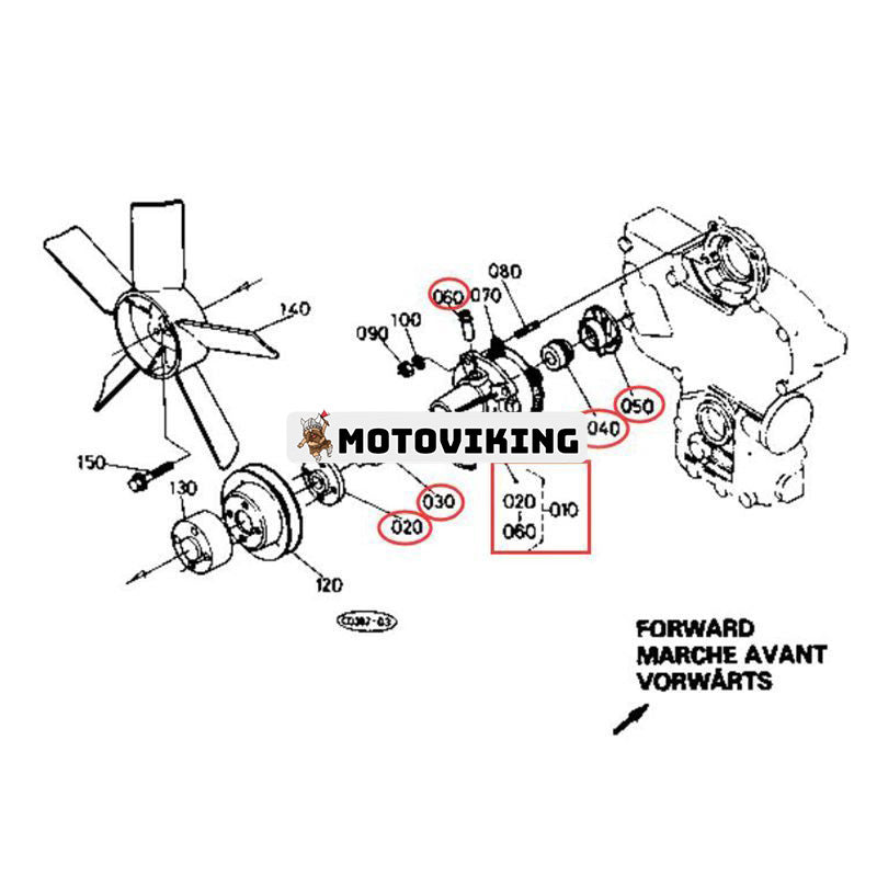 Vattenpump 15443-73034 för Kubota V1200 D750 D850 D950 Motor KH-36 KH-41 KH-51 KH-61 F2000 F2100