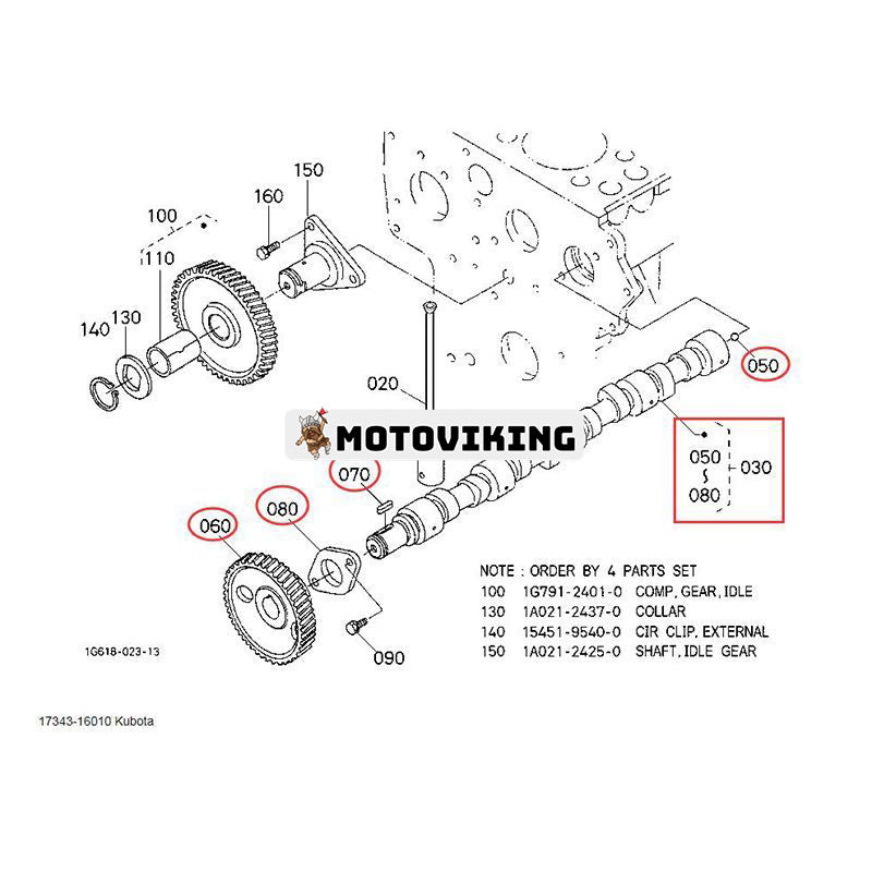 Kamaxelenhet 17343-16010 för Kubota Engine V1903 V2203 traktor L3600DT L3710DT L4200DT