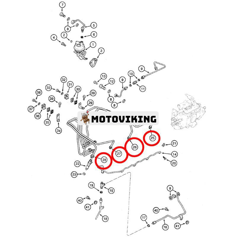 4 st Bränsletillförselrör J904204 J904205 J904206 J904207 för Cummins Engine 4TA-390 4T-390 CASE Grävmaskin 9020 9010B 9020B