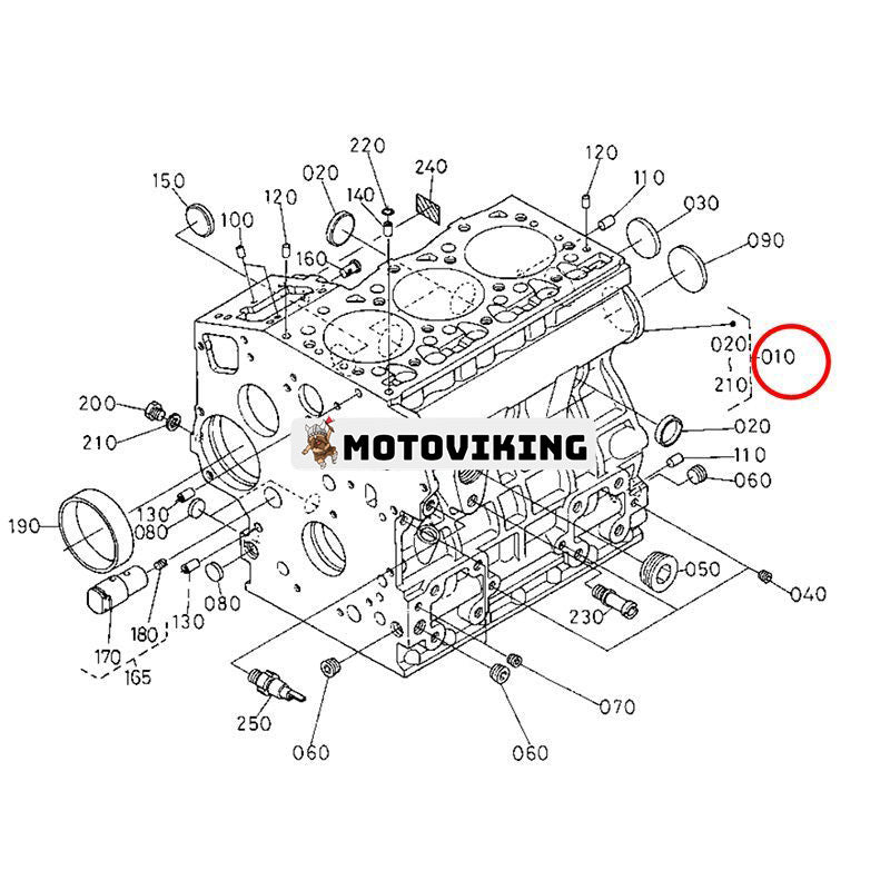 Blott cylinderblock 16261-01010 16261-01014 16261-01012 för Kubota Engine D1105 Gräsklippare F2400 FZ2400