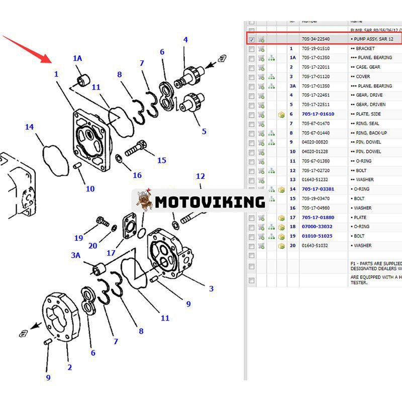 Hydraulpump 705-34-22540 för Komatsu hjullastare WA380-1 WA380-1LC WA420-1 WA420-1LC