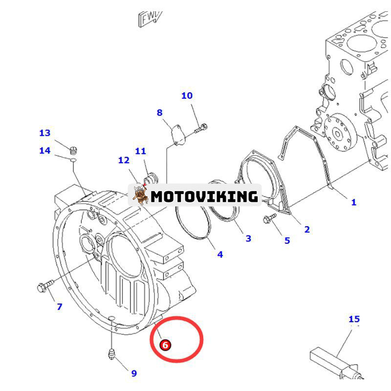 Svänghjulshus 6735-21-4130 för Komatsu Engine SA6D102E-1 motorväghyvl GD555-3A