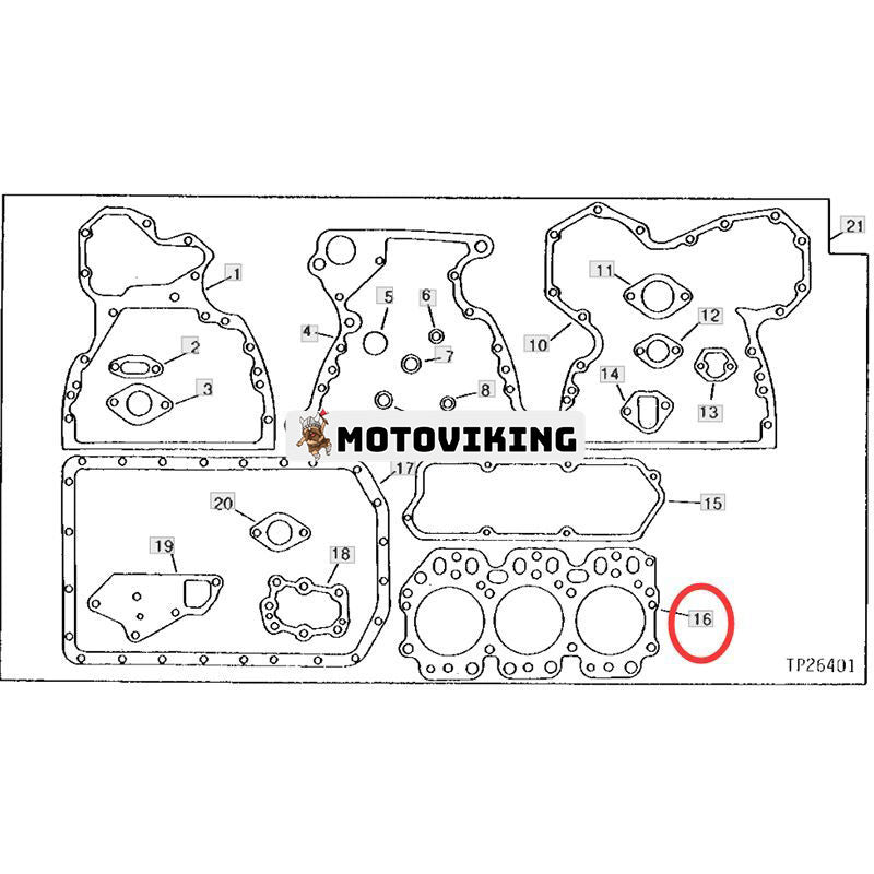 Topplockspackning R98460 för John Deere Engine 3029 3135 3152 Traktor 1020 1520 820 301