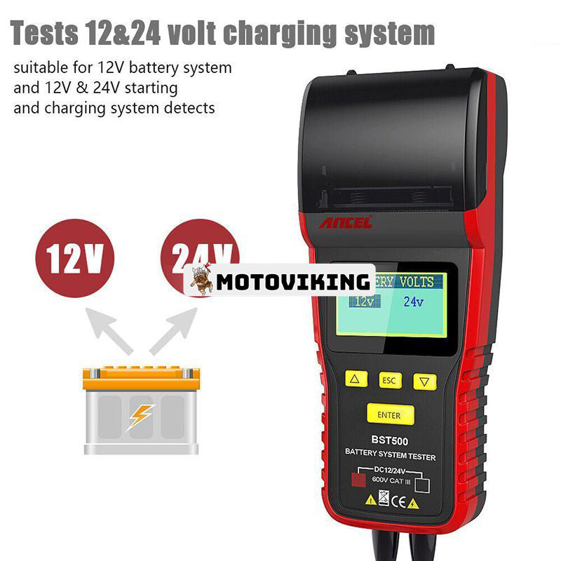 12V 24V Ancel batteritestare med termisk skrivare BST-500 för personbil