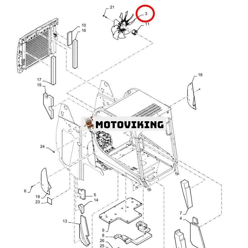 Kylarfläkt 47488899 48076337 84374546 för CASE Loader SR200 TR270 SR200B TR270B