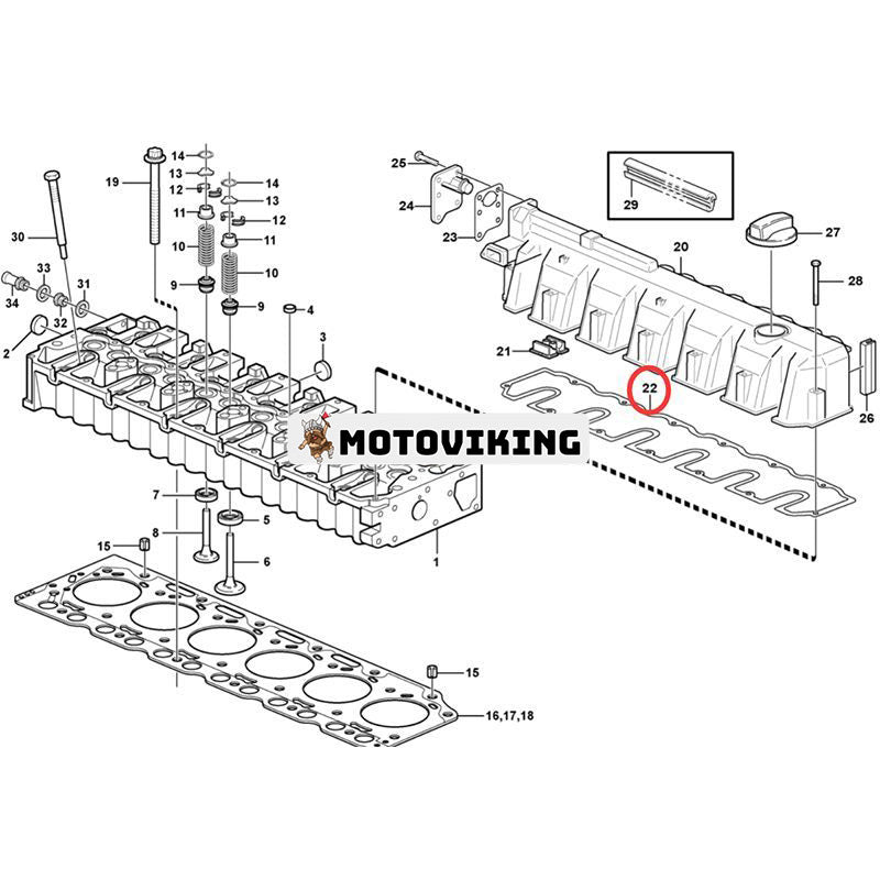 Ventilkåpspackning VOE20841035 för Volvo Engine TAD650VE TAD660VE Grävmaskin EC160CL EC180CL EC210B EC220D