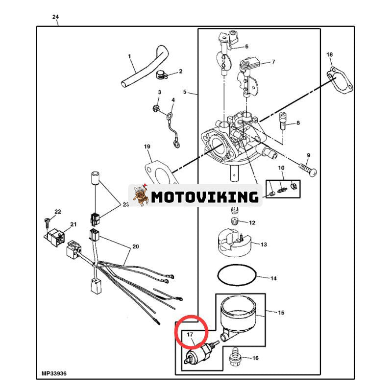 Förgasare solenoid M122917 för John Deere traktor 180 185 260 285 LX172 LX173 LX176 LX178