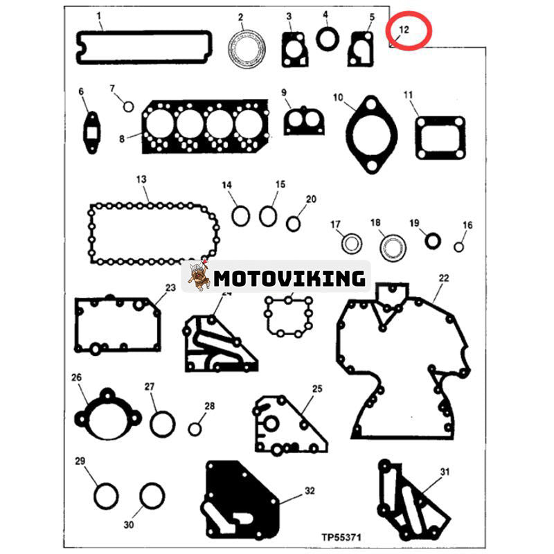 Packningssats RE66086 för John Deere motor 4045 traktor 5410 5415 5425 5510 6310 6320