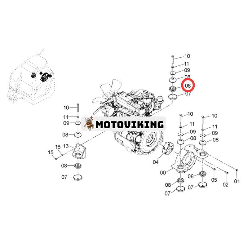 8 st Motorfäste gummikudde 4667312 för Yanmar Engine 4TNV88C Hitachi grävmaskin ZX40U-5A ZX60USB-3F