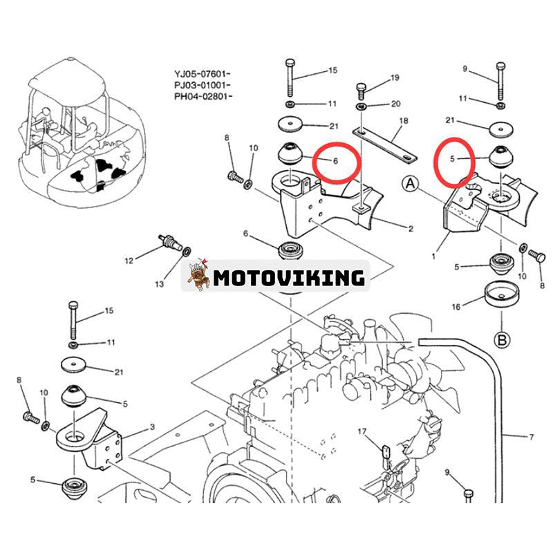 1 set Motormonteringsgummikudde PW01P01001D3 PW01P01001D4 för Kobelco grävmaskin SD40SR SK40SR SK45SR-2