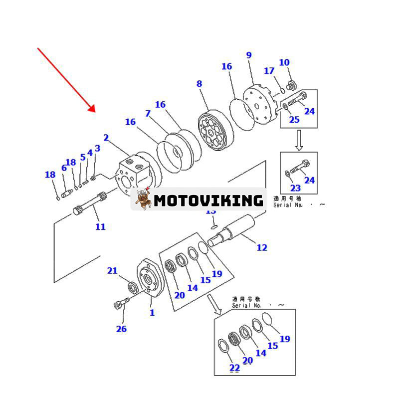 Hydraulmotor 23B-62-11101 för Komatsu Väghyvel GD611A-1 GD605A-5 GD605A-5S GD663A-2