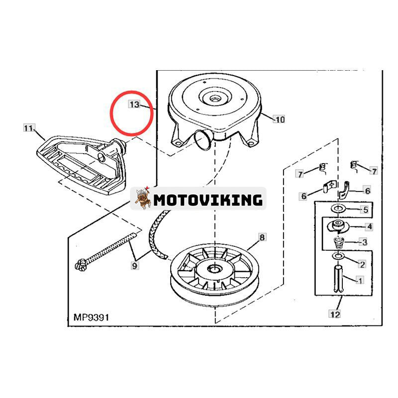 Rekylstarter AM118523 för Tecumseh Engine HMSK80-155568V John Deere snöslunga TRS22 TRS24 TRS26 TRX24 TRX26 TRS27