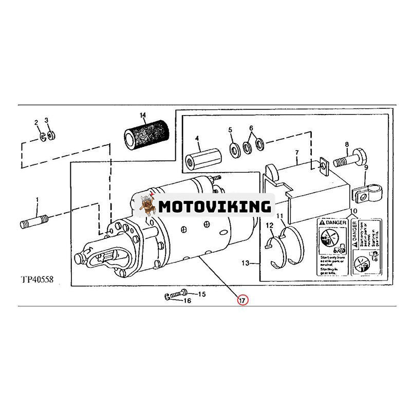 Startmotor RE50095 för John Deere Tractor 1020 1520 2020 2030 2520 2630 7210