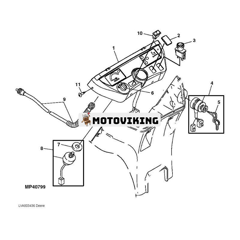 Tändningslås LVA803436 för John Deere traktor 2025R 2027R 2032R 2210 2305 2320 2520 2720 4010 4100 4110 4115