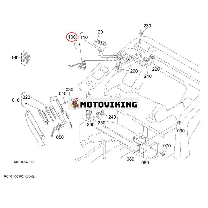 Tändningslås RC461-53962 för Kubota Loader SVL75 SVL75C SVL90 SVL95 Grävmaskin KX018 KX057 KX41 U25 U27 U35