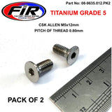 Titanium Csk Allen M5X12Mm Titanium Grade 5 / Pk 2