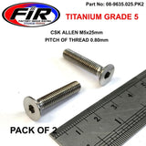 Titanium Csk Allen M5X25Mm Titanium Grade 5 / Pk 2