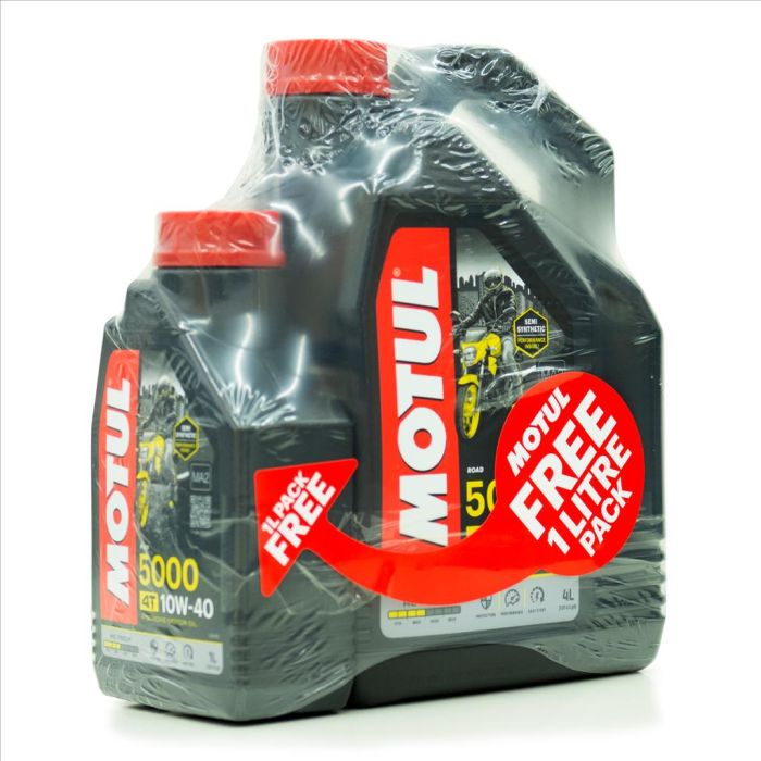 5000 10W40 4T 4Xpce 4L + 1L Motul 450037 Box=1 Motorcykel Technosyntes