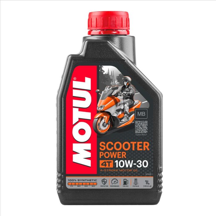 Scooter Power 4T 10W30 Mb 1 Liter Motul 450066 Box=12 Motorcykel 100% Syntetisk