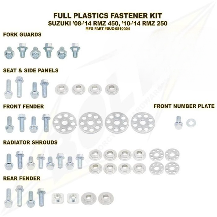 Plastboltsett Rmz250/450 Bolt Hårdvara Suz-0810004