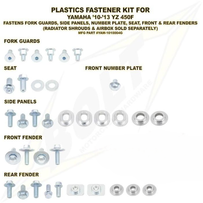 Plast Bolt Kit Yzf450 10-13 Bolt Hårdvara Yam-1010004G