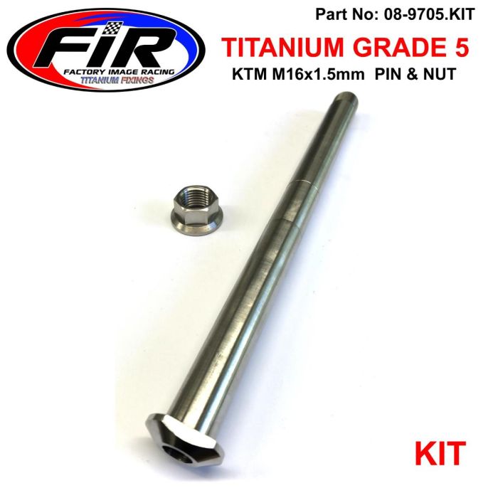 Ktm M16X15 Mm Swingarm Pin & Mut Gr5 79004037100 & 54804038000 Fir-Barnd / Titanium Grade 5 - Styrning & Fjädring - Titanium