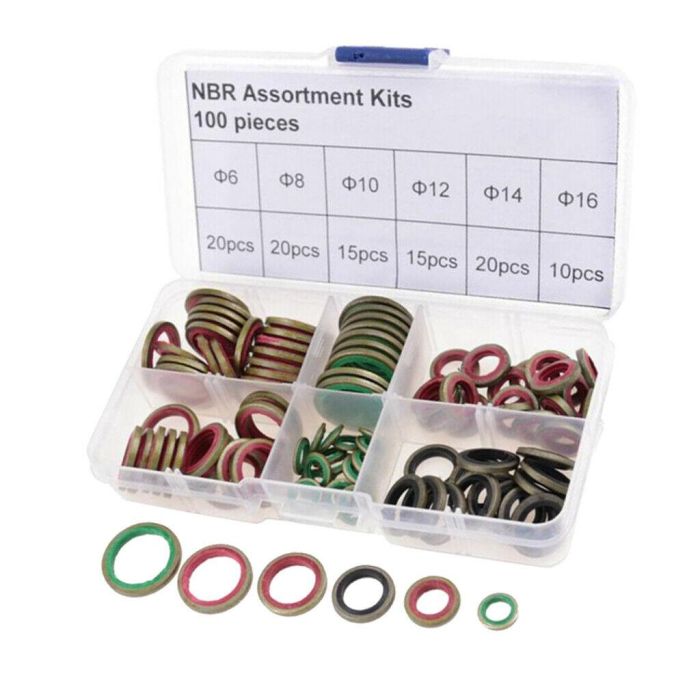 Sealing Bonded Washer Kit 100St.Bhydralic Gummi Oljerör Tätning Packning Nbr Metall Tätningsring