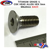 Titanium Csk Allen M8X20Mm Titanium Grade 5 / Varje