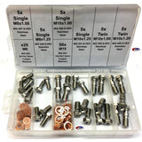 Pro Banjo Bolt Kit M8 & M10 Banjo Bolts Av Rostfritt Stål 30 Boltar & 75 Kopparblickor