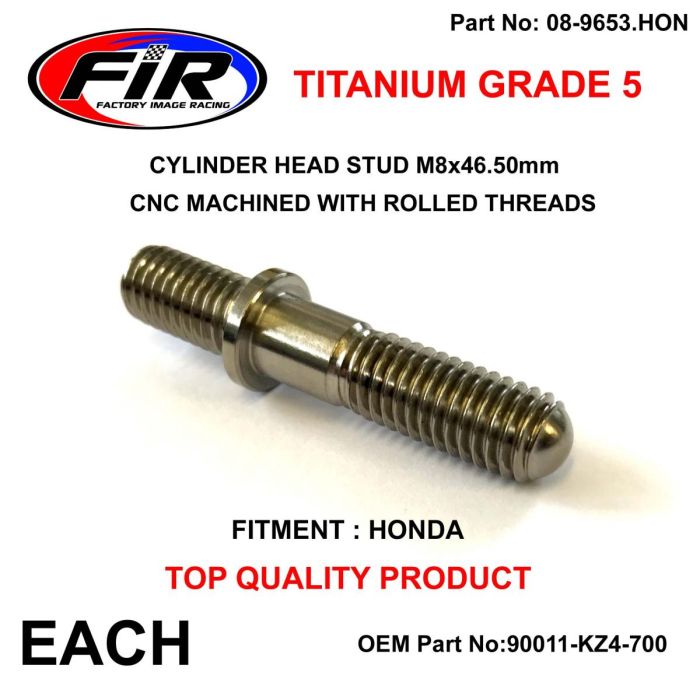 Titanium G5 Stud M8X4650 Mm Varje Honda 90011-Kz4-700 90011Kz4700 - Motordubbar - Titanium