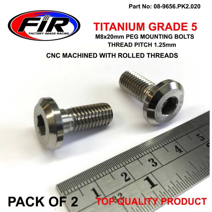 Titanium Gr5 M8X1.25X20Mm Pk2 Universell Peg Mount Bolts / Flat Head Bolt - Fotpinnar - Titanium