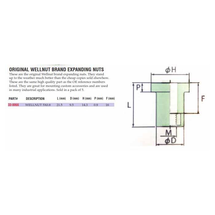 Wellnut M5X0.8 21.5 Oem Original (5Pk) K&L 35-8066