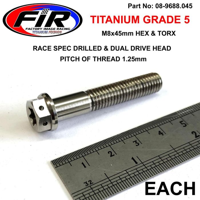 Titanium Bolt M8X45Mmeach Grad 5 / Race Spec Dualdrive - Generiska Muttrar Och Bultar - Titanium