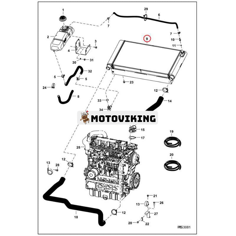 Kylare 6684367 för Bobcat Skid Steer S220 S250 S300 S330 Wheel Steer A300 Bandlastare T250 T300 T320