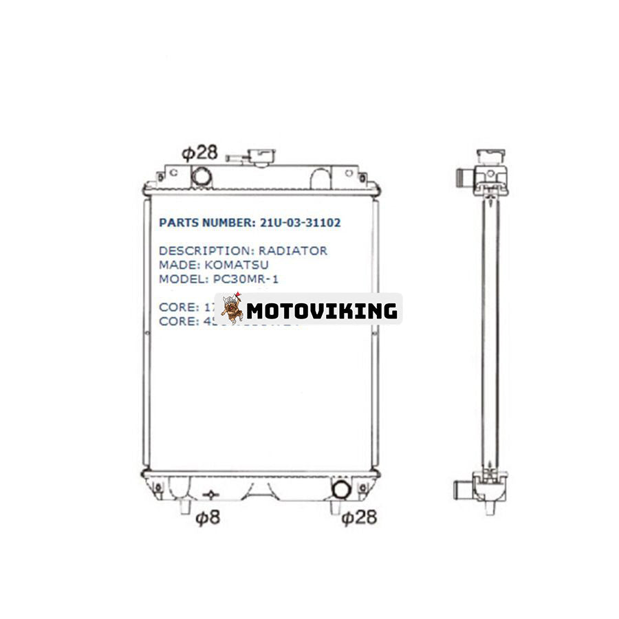 För Komatsu grävmaskin PC35MR-1 PC35MRX-1A PC38UU-3 Vattentankkylare ASS'Y 21U-03-31102